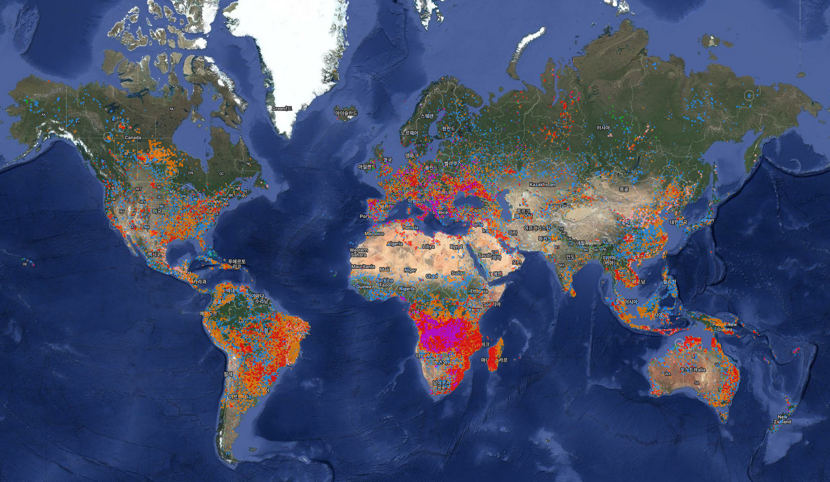 Global Fire Distribution Map - showing fire hotspots across continents